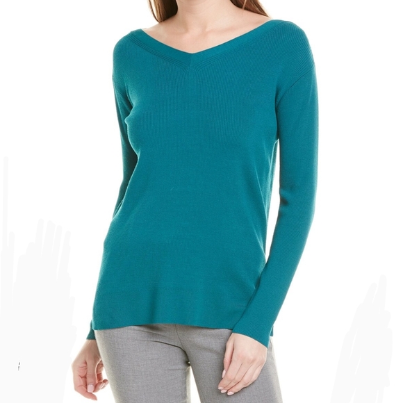 Lafayette 148 Sweater Lightweight Rib Knit V-Neck Pullover Habanero Orange M NWT - Picture 4 of 14